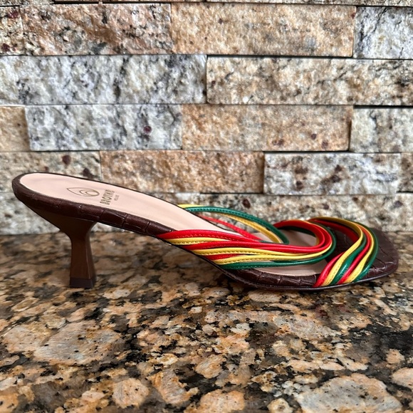 Brother Vellies Leather Slides Yellow * Green * Red Striped - Picture 2 of 10